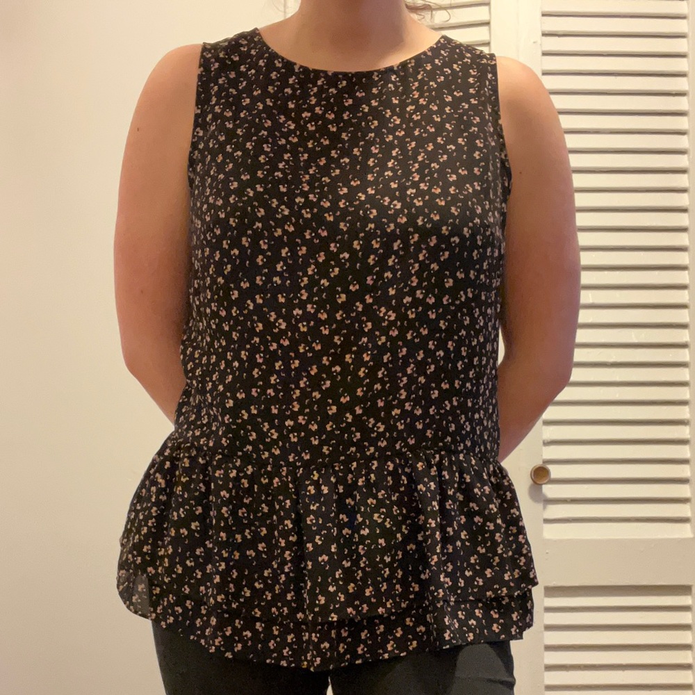 Ann Taylor Loft Floral Ruffle Tank Blouse